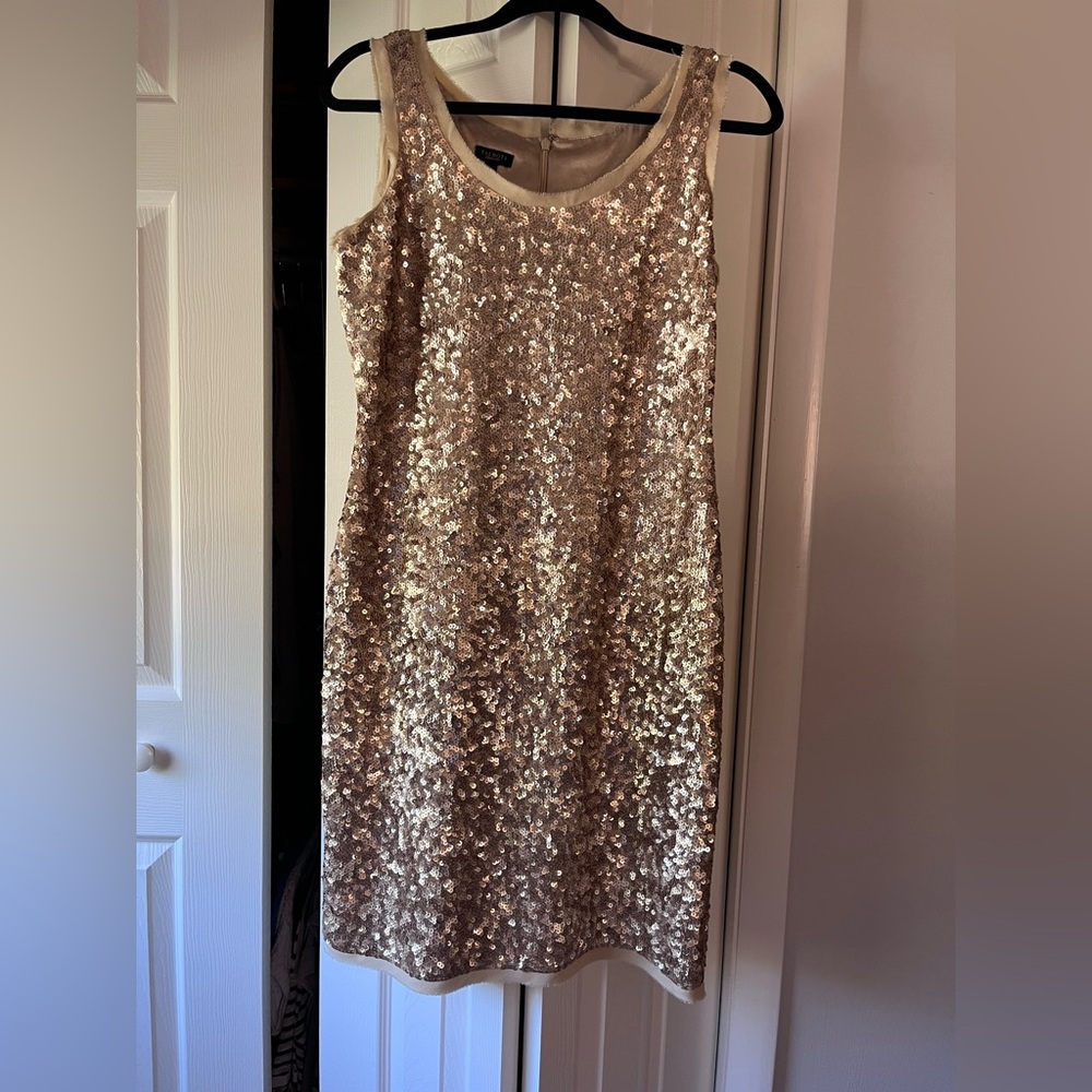 Talbots champagne silk sequin sleeveless sheath dress.  Size 4